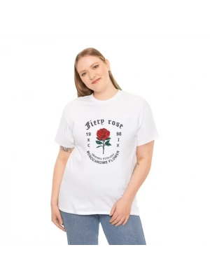 Unisex Bisiklet Yaka Baskılı T-Shirt - Beyaz