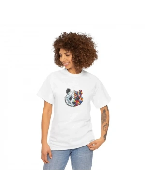 Unisex Bisiklet Yaka Baskılı T-Shirt - Beyaz