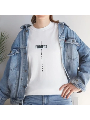 Unisex Bisiklet Yaka Baskılı T-Shirt - Beyaz