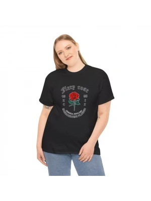 Unisex Bisiklet Yaka Baskılı T-Shirt - Siyah