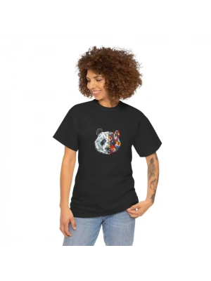 Unisex Bisiklet Yaka Baskılı T-Shirt - Siyah