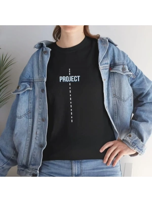 Unisex Bisiklet Yaka Baskılı T-Shirt - Siyah