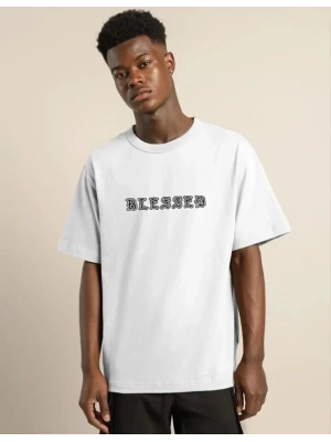 Unisex Bisiklet Yaka Oversize Baskılı T-Shirt - Beyaz