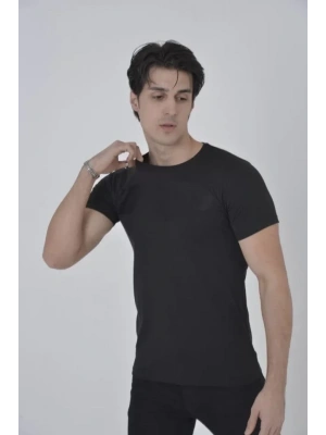 Unisex Göğüs File Aksesuarlı T-shirt - Siyah