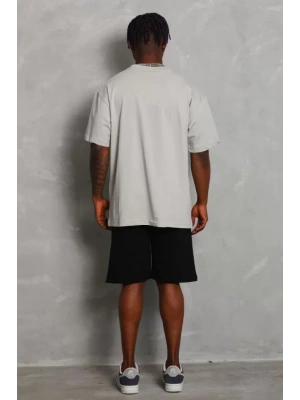 Unisex Oversize Düz Bisiklet Yaka T-Shirt - Gri