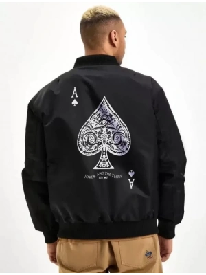 Unisex Uzun Kol Baskılı Bomber Ceket - Siyah