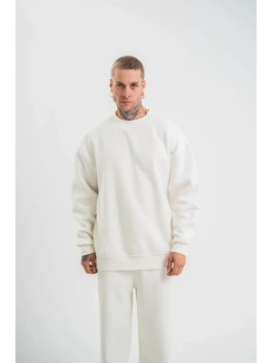 Uzun Kol Bisiklet Yaka Basic SweatShirt - Beyaz