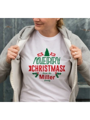 Yılbaşı Merry Christmas Miller Baskılı Oversize Bisiklet Yaka T-shirt - Beyaz