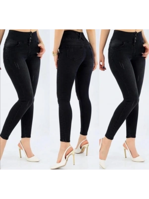 Yüksek Bel Likralı Jean Pantolon 90 Cm