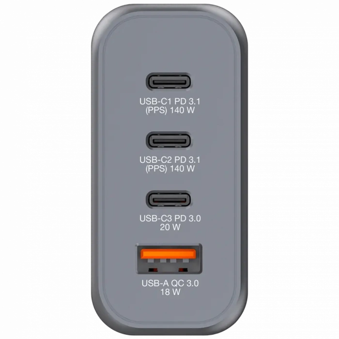 Verbatim 32203 - V GNC-140 GaN Charger 140W 3-USB-C / 1-USB-A  Çıkışa Sahiptir
