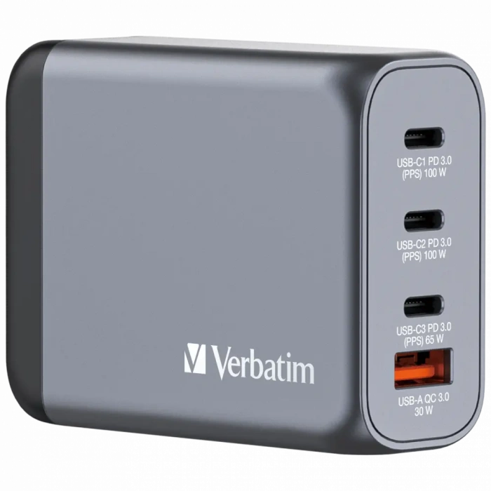 Verbatim 32202 - V GNC-100 GaN Charger 100W 3-USB-C /  1-USB-A  Çıkışa Sahiptir