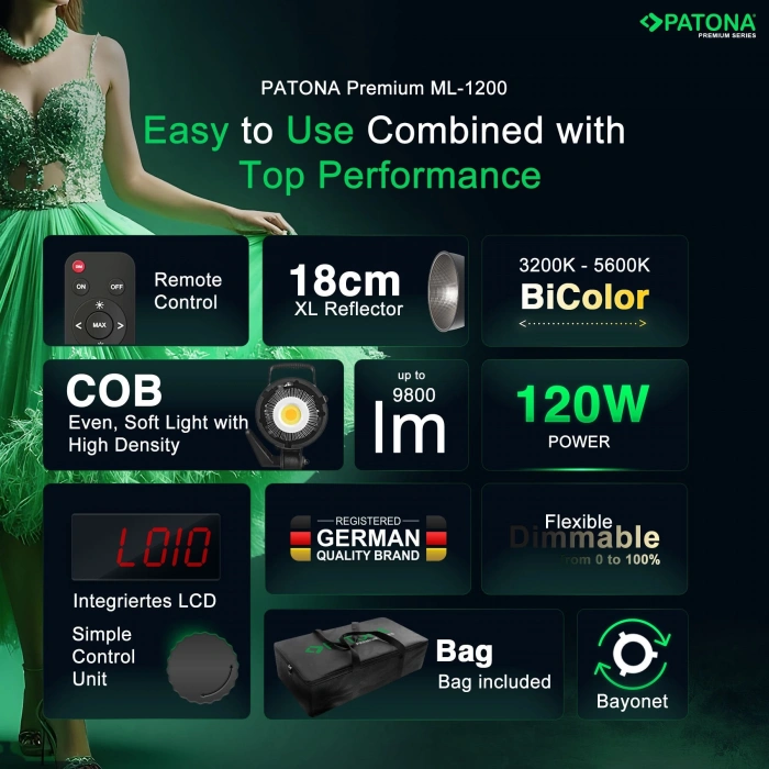 PATONA 4198 120W COB ML1200 Bi Color Fotoğraf veVideo ışığı