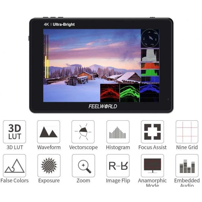 FEELWORLD LUT7 7 Inç 3D LUT Ultra Parlak 2200nit Dokunmatik Ekran Kamera  Alan Monitörü