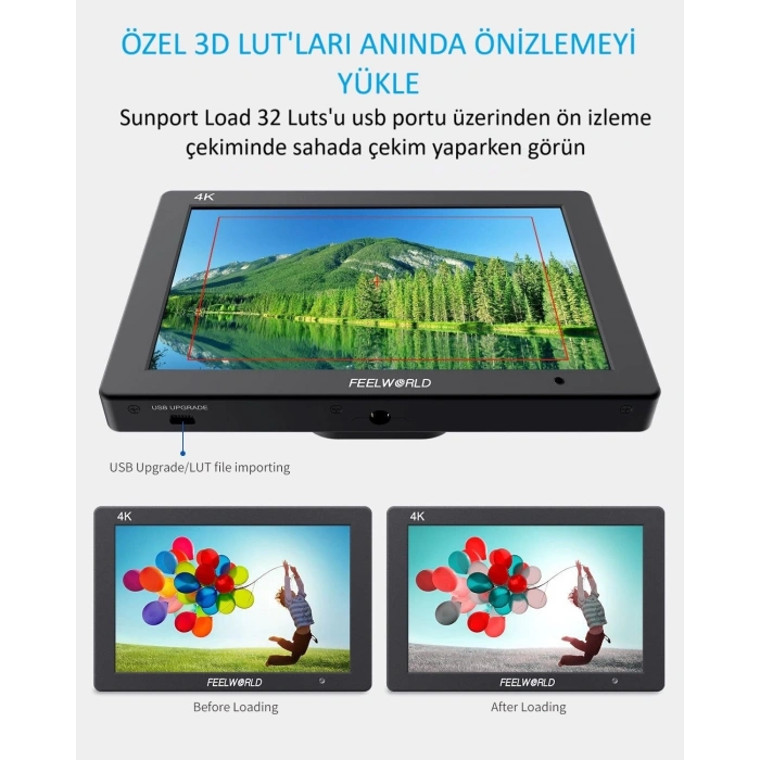 FEELWORLD T7 PLUS 7 İnç 3D LUT  Kamera Alan Monitörü 1920x1200  4K HDMI