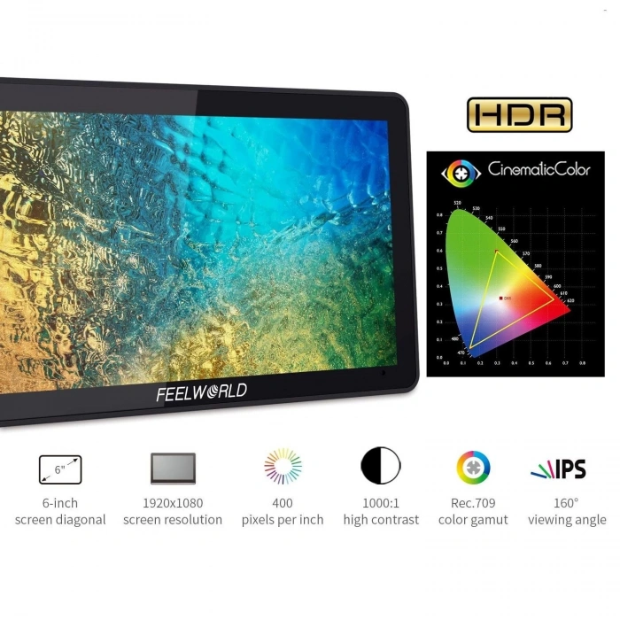 FEELWORLD F6 PLUS 6 inç  3D LUT Kamera  Alan Monitörü 1920x1080 HD 4K HDMI
