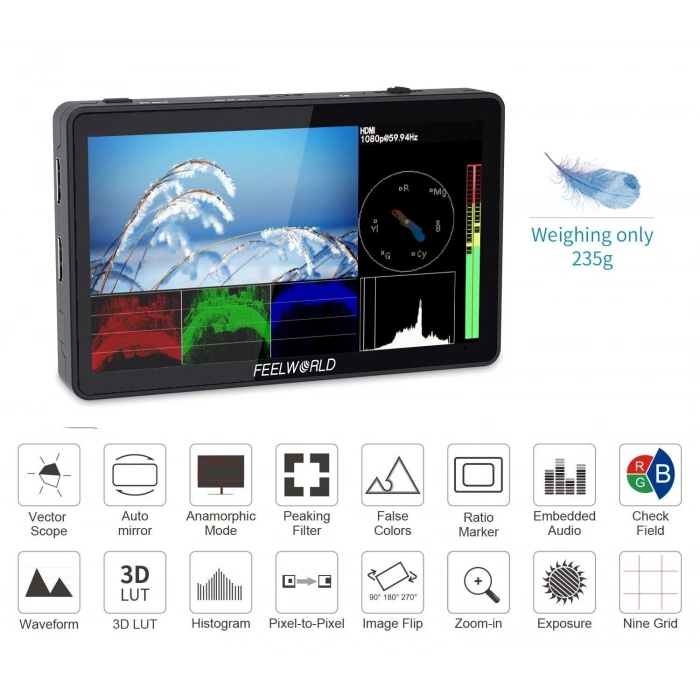 FEELWORLD F6 PLUS 6 inç  3D LUT Kamera  Alan Monitörü 1920x1080 HD 4K HDMI
