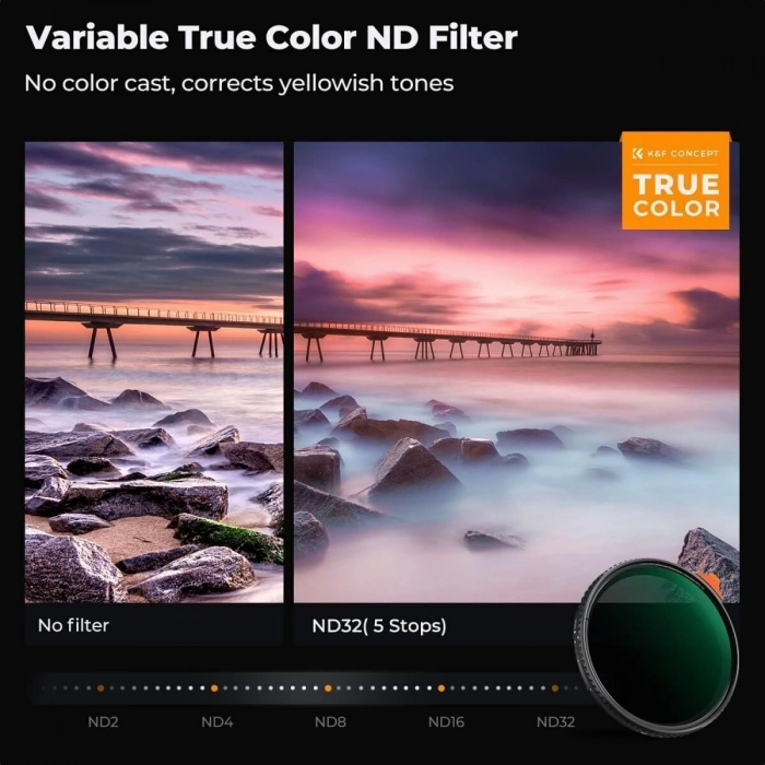K&F Concept 62mm NANO-X ND2-32  (1-5 Stop) True Color Ultra  Değişken Filtre