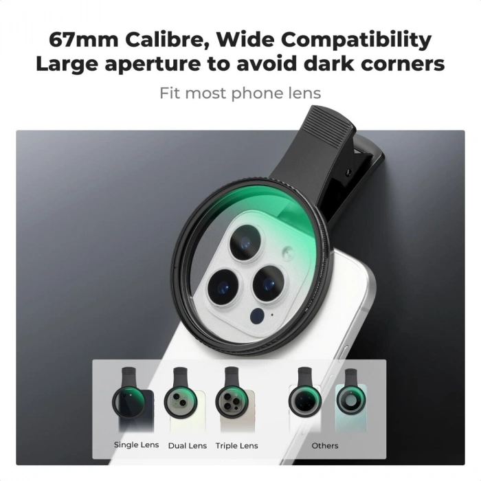 K&F Concept 67mm Klipsli CPL Telefon Kamera Lens Filtre Kiti