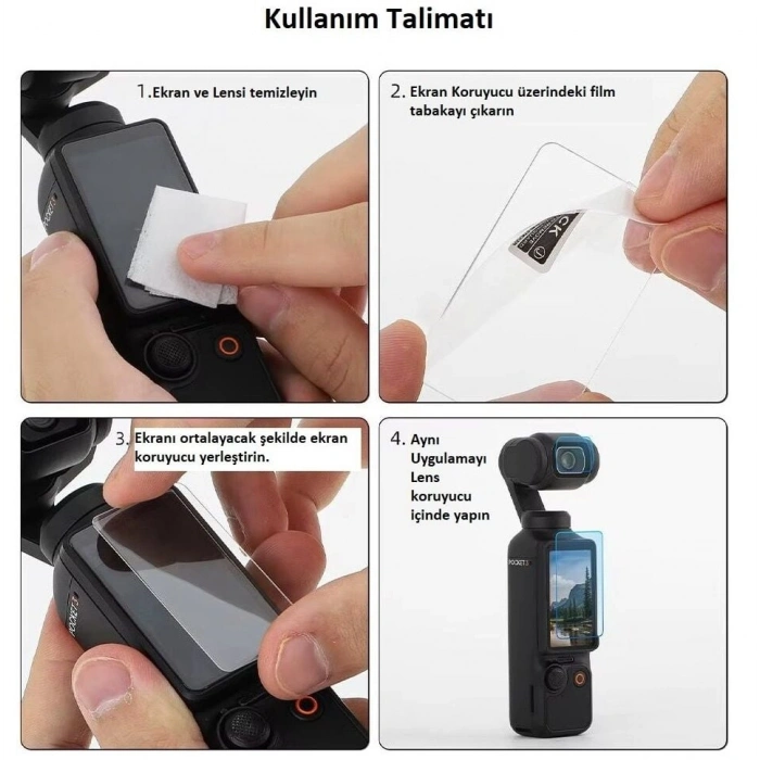 Oem Dji Osmo Pocket 4 ve 3 Için Cam Ekran Koruyucu Seti