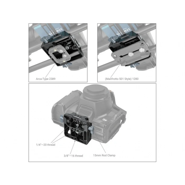 SmallRig 3357 Çift 15mm Çubuk Kelepçeli Evrensel Taban Plakası Baseplate