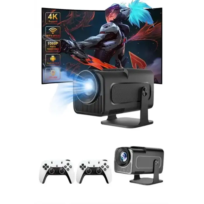 4K Android Smart Wi-fi Çift Kollu Projeksiyon Game Box Kumandalı Taşınabilir Yeni Nesil