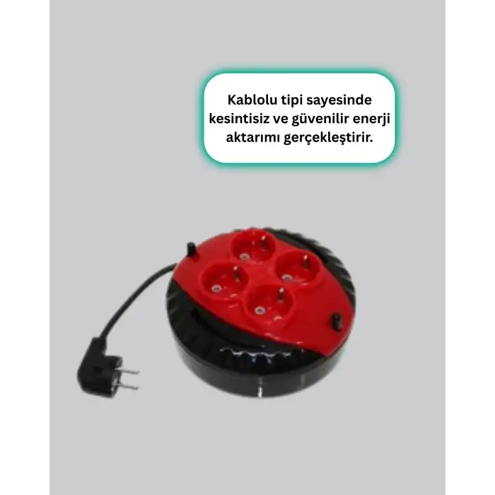 5 Metre Kablolu 4’lü Kırmızı Priz Makara