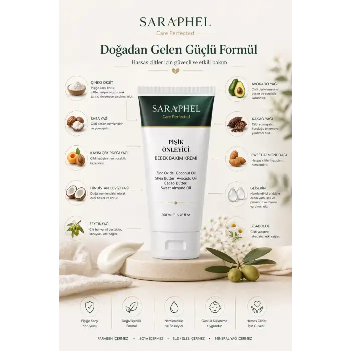 3lü Pişik Önleyici Bebek Bakım Kremi 200 ml | Saraphel Hassas Cilt Bakımı