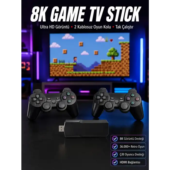 8K Ultra HD Game Box 36500 Oyunlu Game Stick Oyun Konsolu
