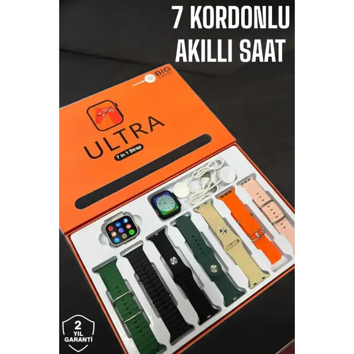 Akıllı Saat 7 Kordonlu Metal,Plastik Ve Hasır Kordon Seçeneği