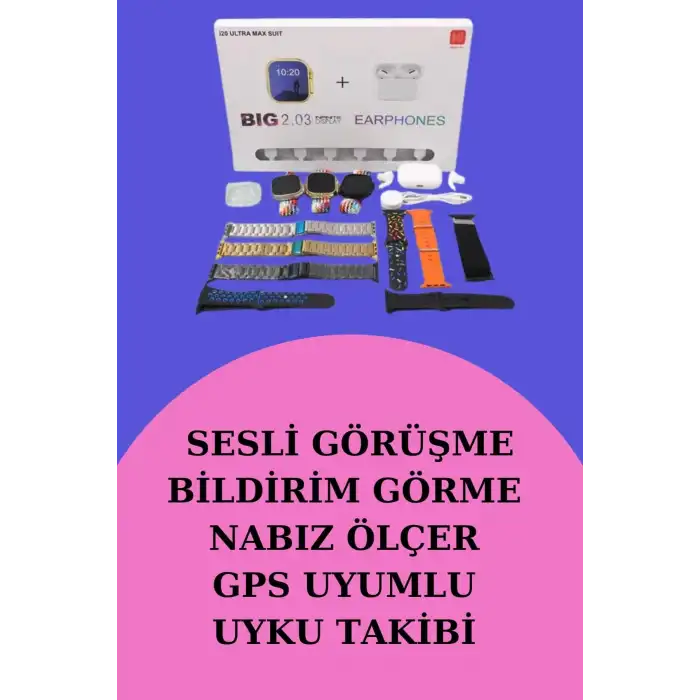 Akıllı Saat Bluetooth Kulaklık Hediyeli Bildirim Görme Sesli Görüşme Çoklu Kordon
