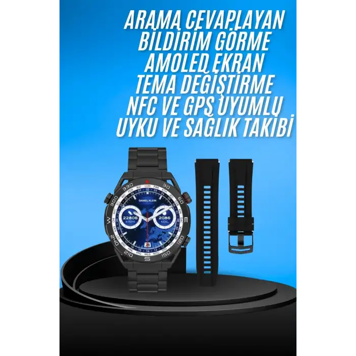 Akıllı Saat Çelik Kordonlu Amoled Ekran Android ve İOS Uyumlu Çağrı Cevaplayabilen