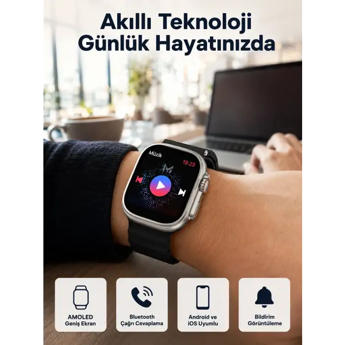 Akıllı Saat Kol Saati Android ve İOS Uyumlu Nabız Ölçer Sesli Asistan
