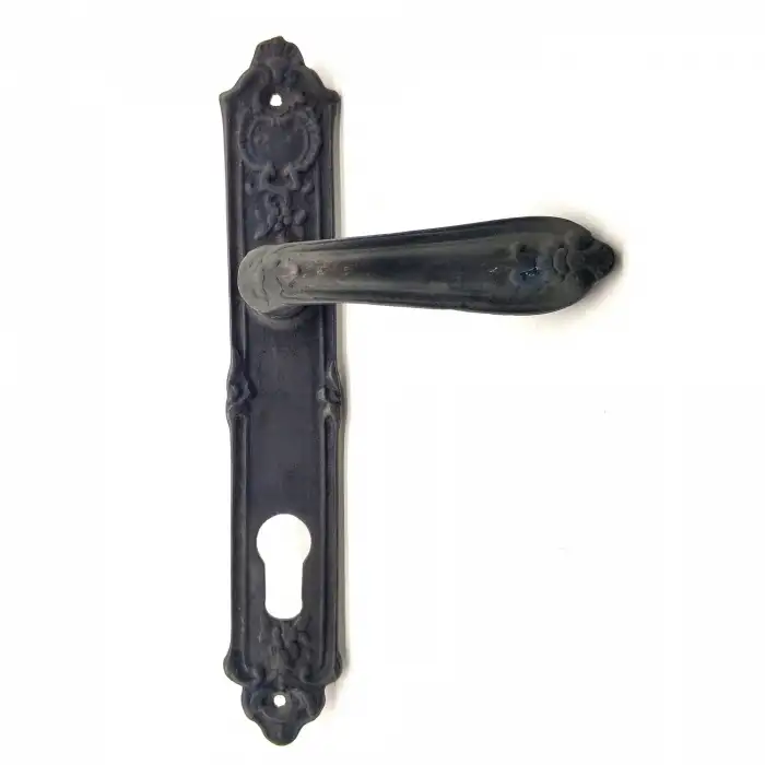 Antika Tarz Dekoratif Pirinç Çiçekli Oda Kapı Kolu - 240x40 Mm, Oksit