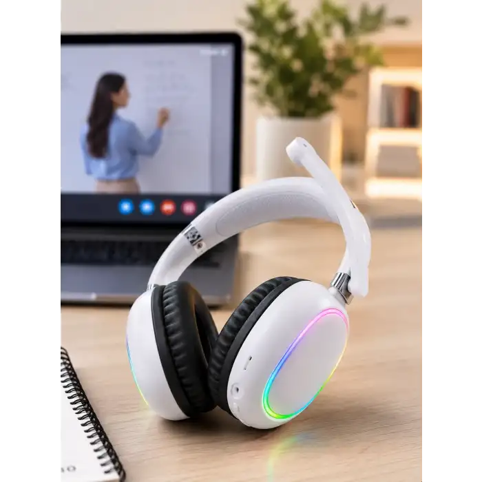 Beyaz Kablosuz Bluetooth Kulaklık Mikrofonlu Ergonomik Kulak Üstü Tasarım