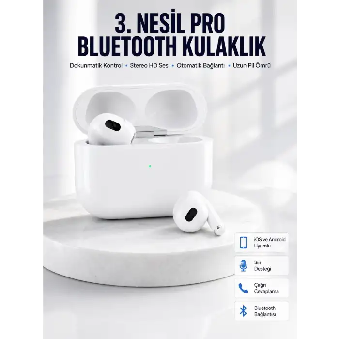 Bluetooth Kulaklık 3. Nesil Ios Android Uyumlu Yeni Nesil Wireless Charge