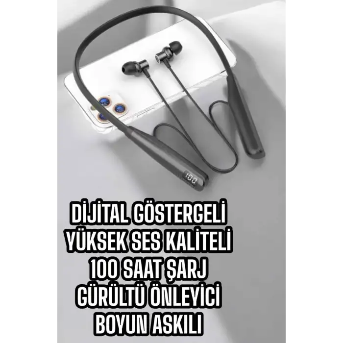 Dijital Batarya Göstergeli Bluetooth Özellikli Boyun Askılı Kulaklık