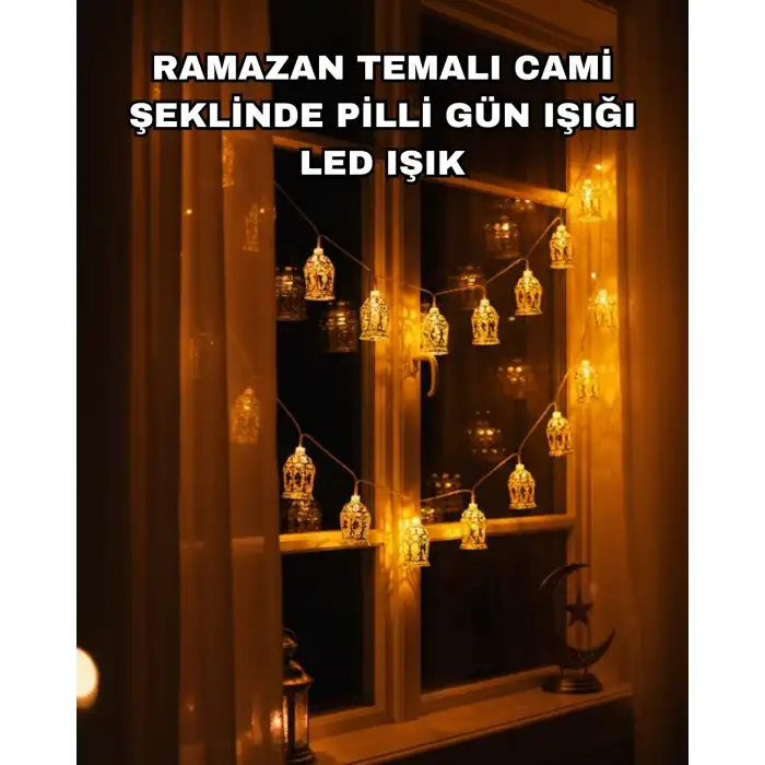 Ev Dekoru İçin Ramazan LED Işık Pilli Sıcak Sarı Cami Figürlü