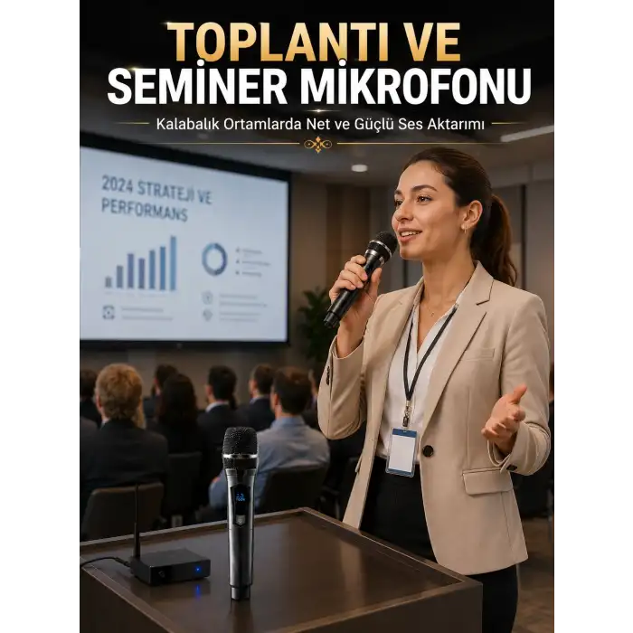 Kablosuz Çift Mikrofon Şarj Edilebilir Dijital Göstergeli