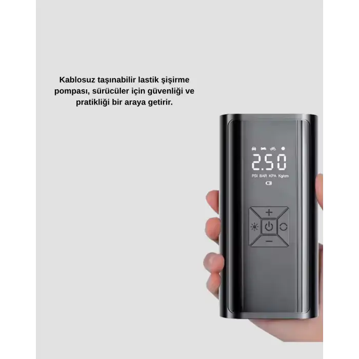Kablosuz Dijital Lastik Şişirme Pompası LED Işıklı 80W