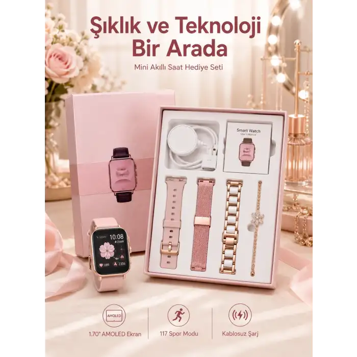 Kadınlar İçin Dokunmatik Ekran Akıllı Saat ve  Kablosuz Bluetooth Kulaklık ANC Özelliği