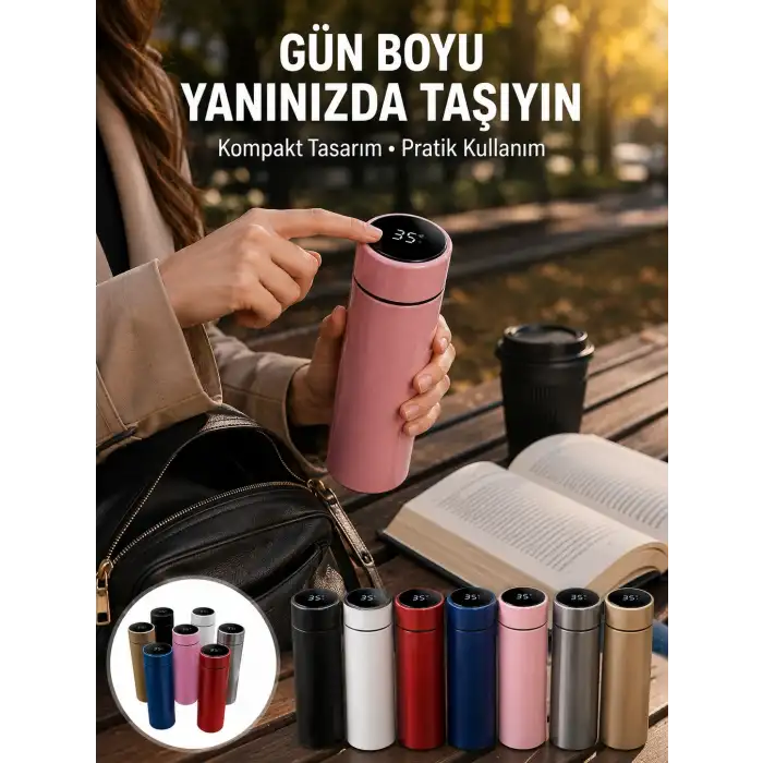 LED Sıcaklık Ölçerli 250 ml Yalıtımlı Termos Şişe Yeni Nesil