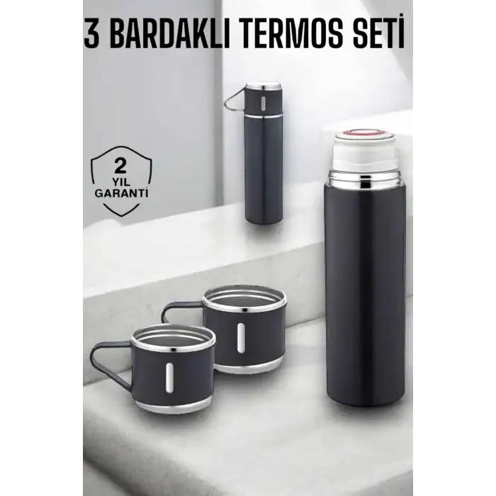 Paslanmaz Çelik 3’lü Termos Seti Vakumlu ve 8 Saat Isı Koruma
