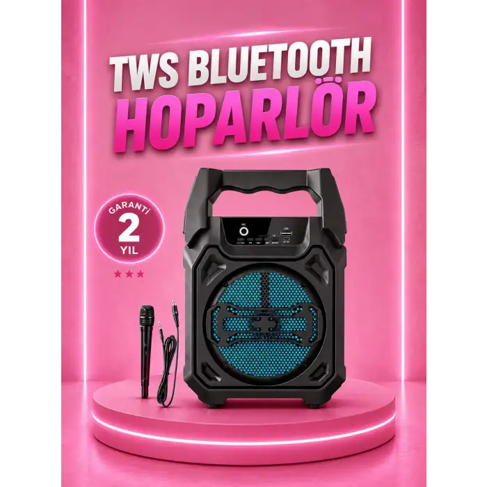 Taşınabilir 6.5” Bluetooth Hoparlör USB TF Kart Mikrofonlu Şarjlı Sistem