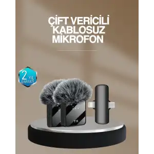 2’li Kablosuz Yaka Mikrofonu Type-C ve Lightning Uyumlu Profesyonel Set