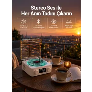 3-1 Kablosuz Bluetooth Hoparlör – Gece Lambalı, Saatli, Retro Tasarım