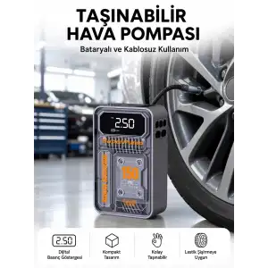 6000mAh Bataryalı LED Ekranlı Akıllı Hava Kompresörü