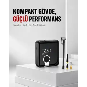 6000mAh Bataryalı Type-C Şarjlı Diyafram Tip Kompresör LED Işıklı