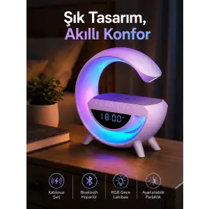 Bluetooth Hoparlör 15W Kablosuz Hızlı Şarj LED Gece Lambası