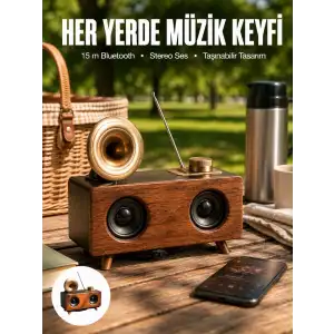 Bluetooth Hoparlör Ahşap Klasik Retro Gramofon Bluetooth Müzik Kutusu