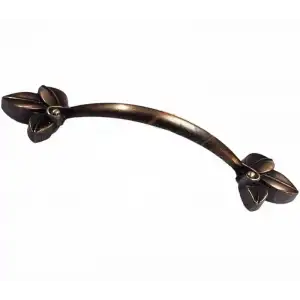 Dekoratif Zamak Yaprak Kulp - 96mm, Eskitme, 1 Adet